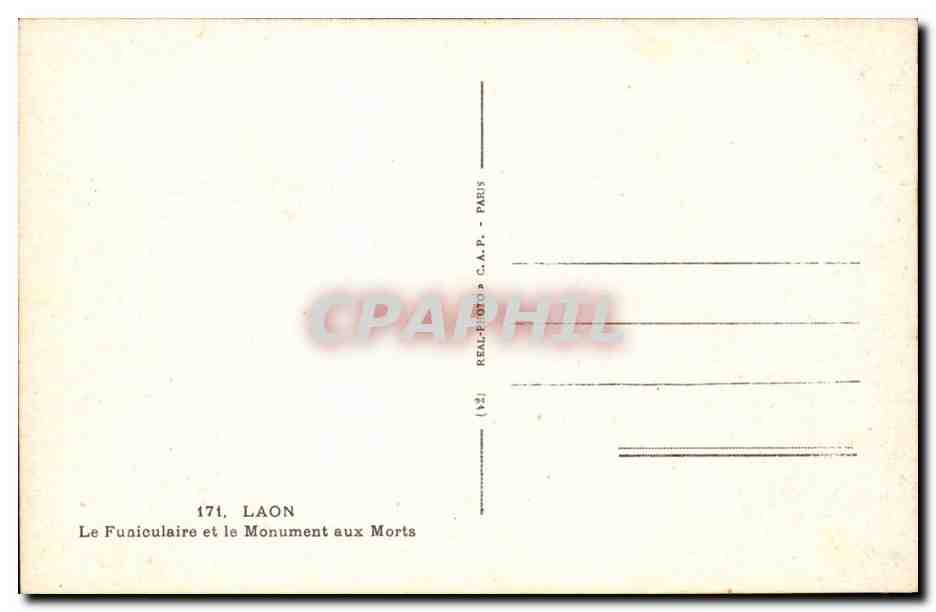 Laon CPA Le funiculaire et le monument aux morts — Rückseite