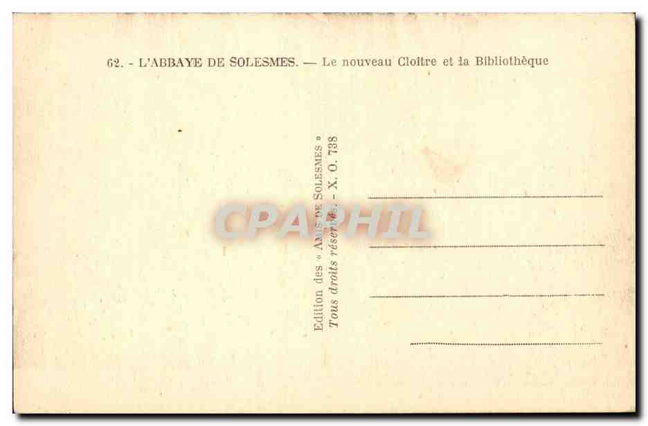 Solesmes CPA Abbaye Le nouveau cloitre et la bibliotheque (library) — Rückseite