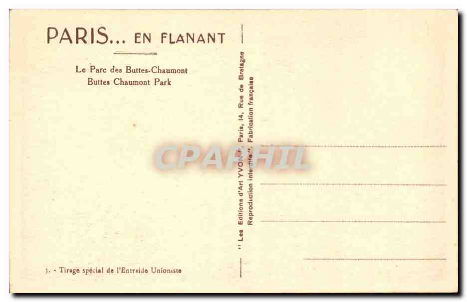 Paris CPA le parc des Buttes Chaumont  — Rückseite