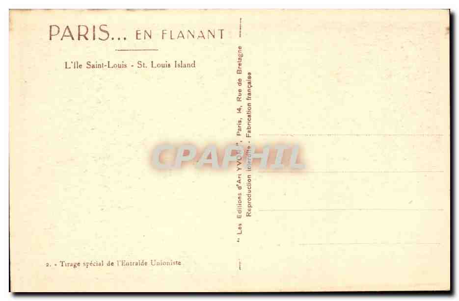 Paris CPA l'ile Saint Louis  — Verso