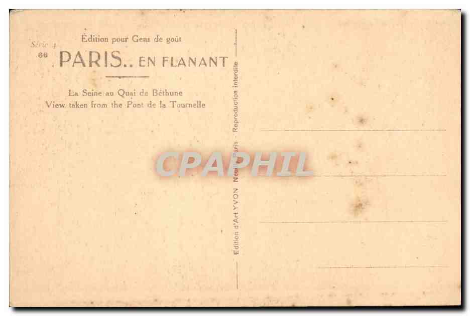 Paris CPA La Seine au quai de Bethune Pont de la Tournelle — Rückseite