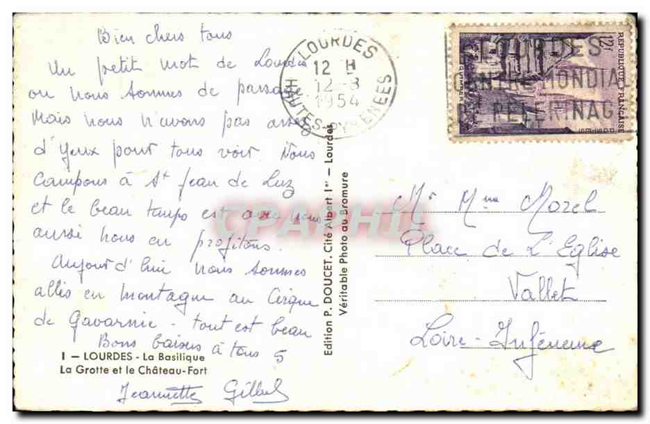 CPM Souvenir de Lourdes — Verso