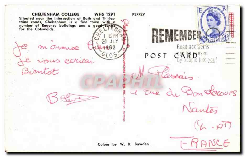 Grande Bretagne Cheltenham College CPA  — Rückseite