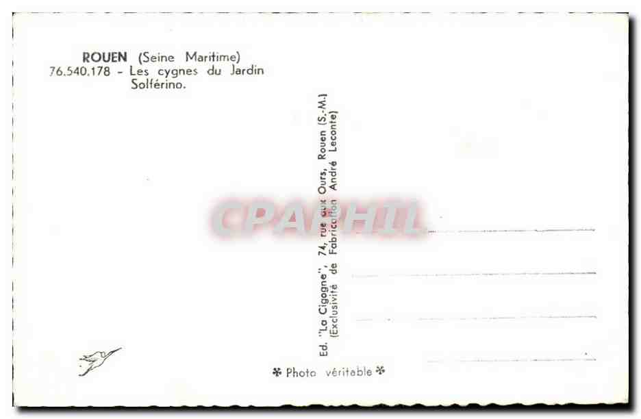 Rouen CPA Les cygnes du jardin solferino — Verso