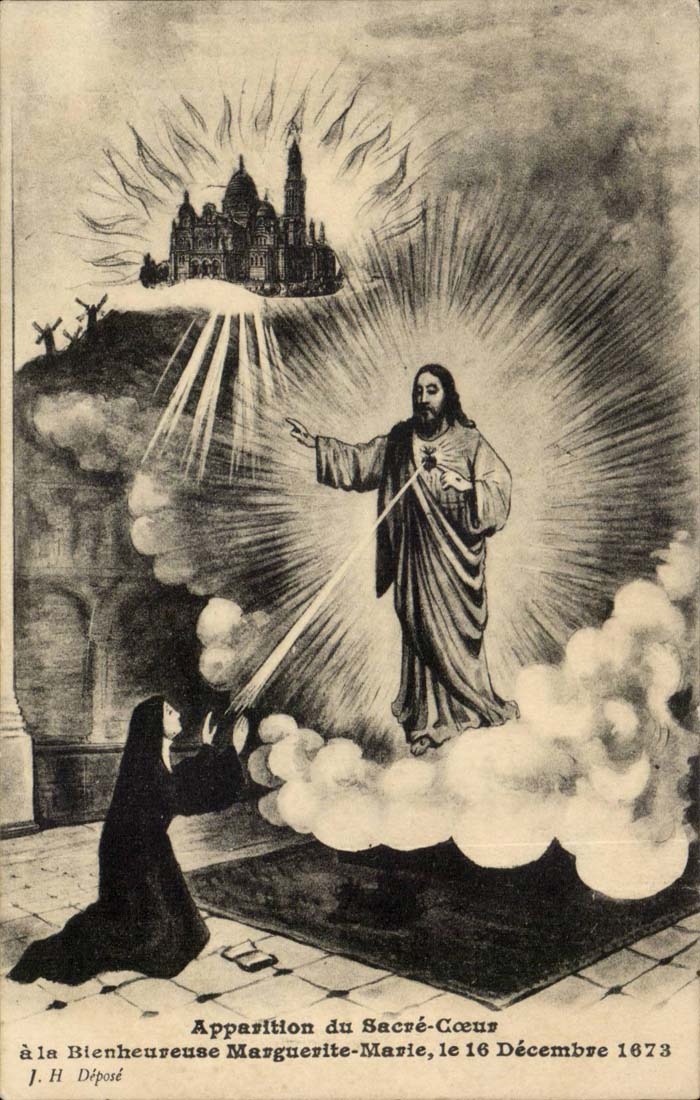 Apparition du Sacre Coeur a la Bienheireuse Marguerite Marie le 16 Decembre 1673 - Jesus - CPA 