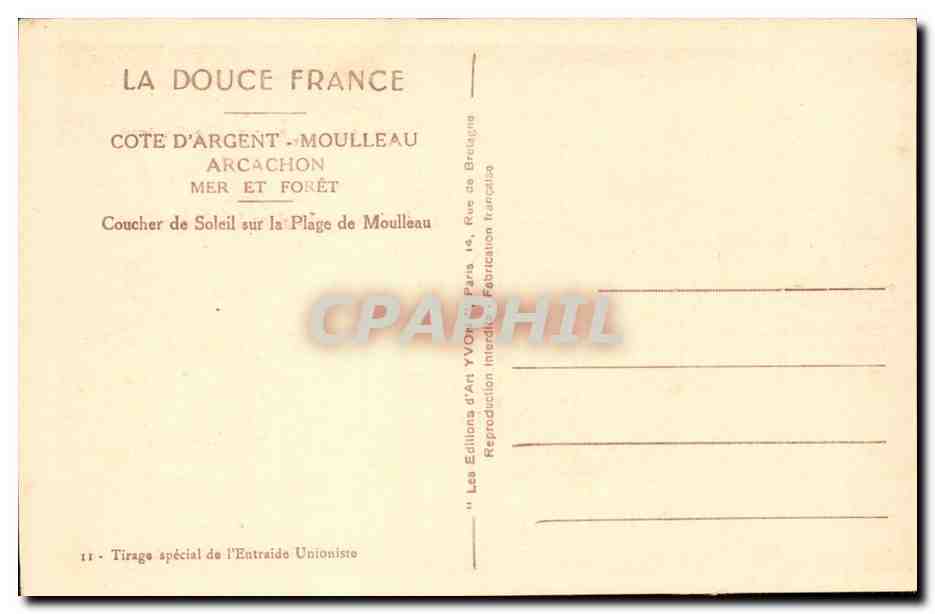Coucher de Soleil sur la Plage de Moulleau — Côte d'Argent, Arcachon — Éditions d'Art Yvory, tirage spécial de l'Entraide Unioniste — Reverso