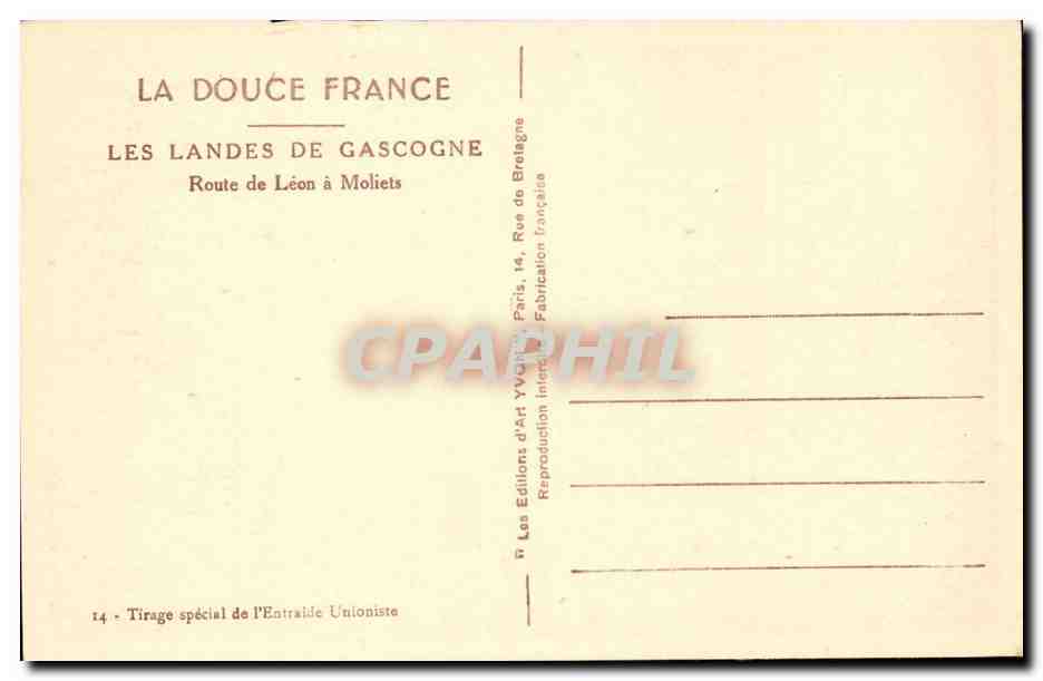 Les Landes de Gascogne — Route de Léon à Moliets — Éditions d'Art Yvcon — Rückseite