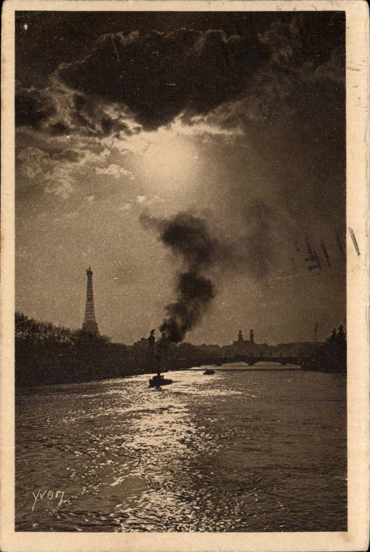 CPA paris Clair de lune sur la Seine 