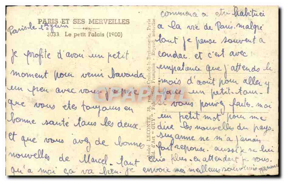 Paris 8 - Le Petit Palais - Champs Elysees - CPA  — Verso