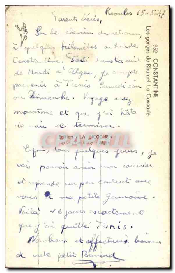 Afrique - Africa - Algerie - Algeria - Constantine - Les Gorges du Rhumel - La Cascade - CPA  — Rückseite