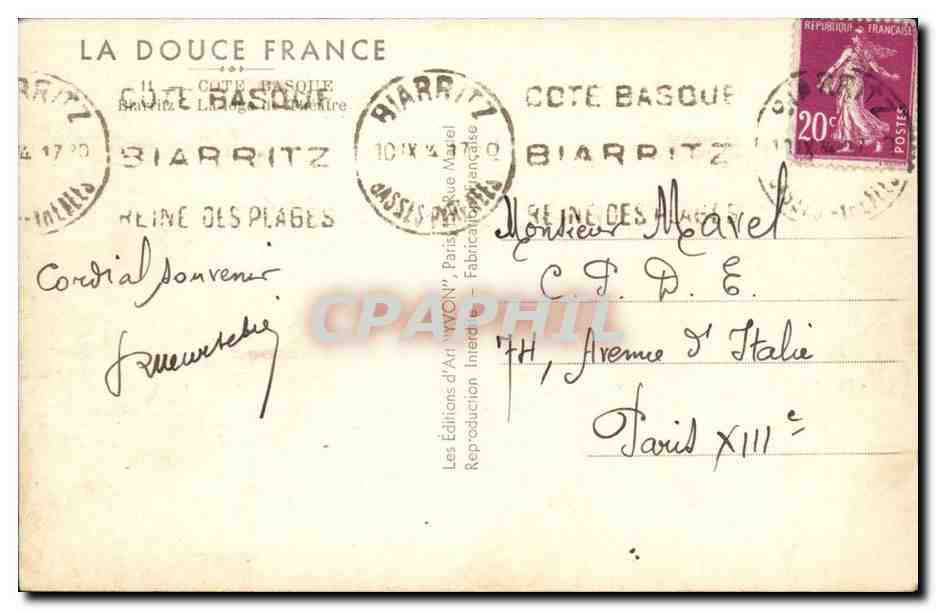 La Douce France - Cote Basque - Biarritz - CPA  — Verso