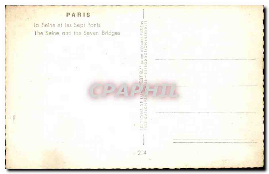 Paris 1 - La Seine et les Serpt Ponts - CPA  — Rückseite