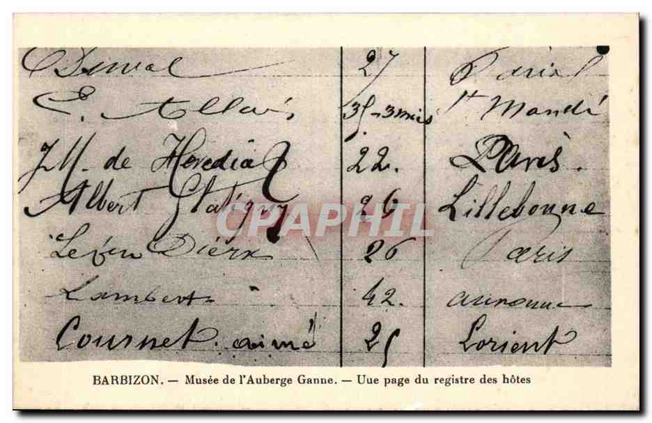 Barbizon — Musée de l'Auberge Ganne — Une page du registre des hôtes