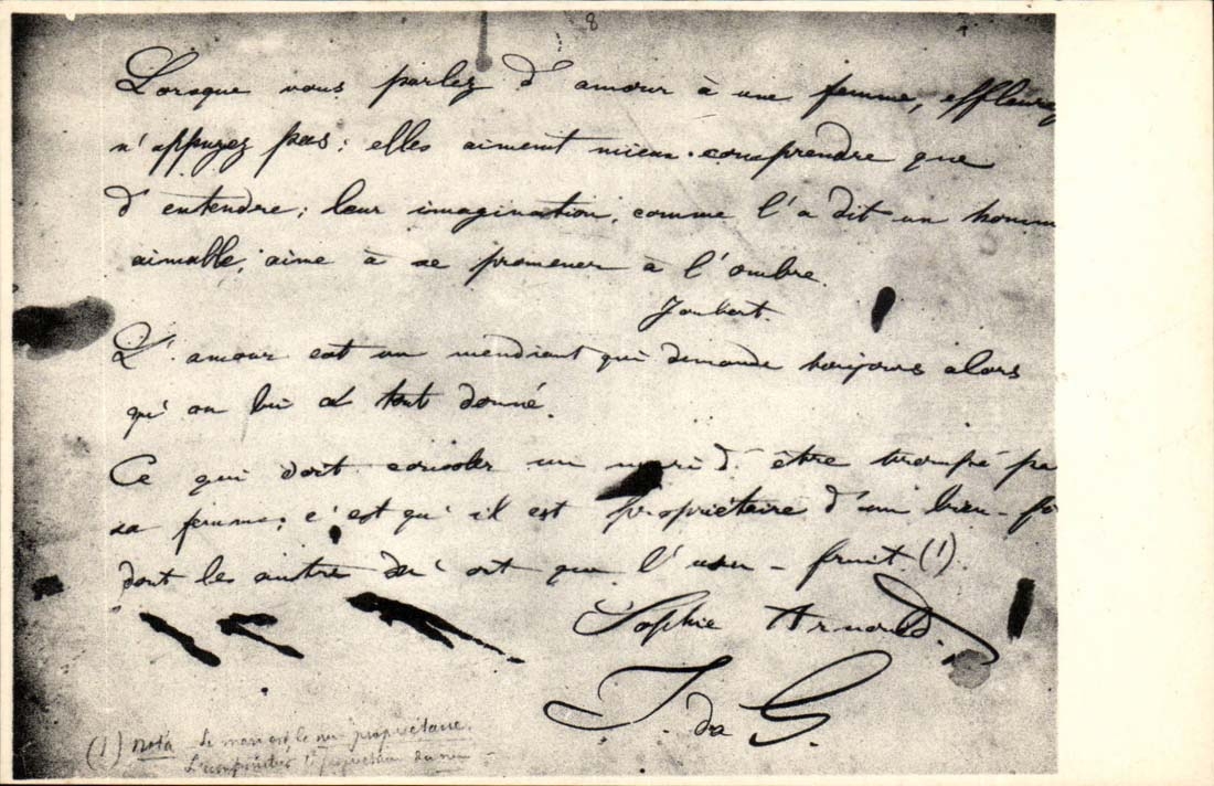 L'amour à une femme — citation de Sophie Arnould — Éditions de l'Auberge Ganne