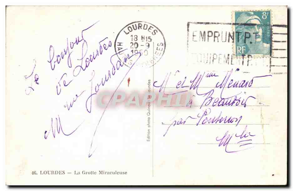 Lourdes CPA La grotte miraculeuse — Verso