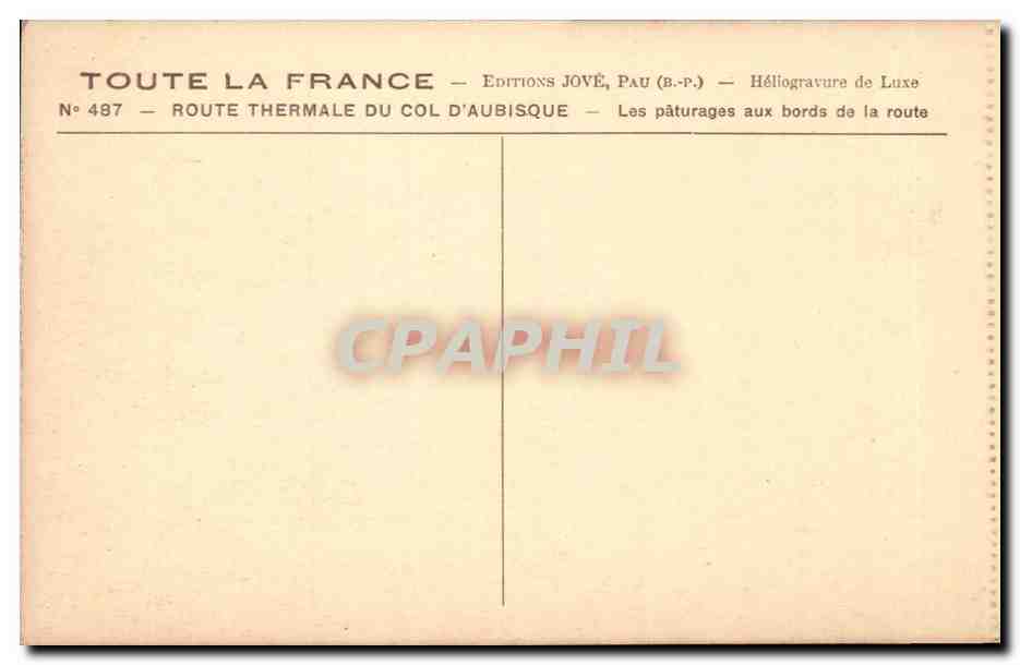 CPA Route thermale d'aubisque Au sommet Les paturages aux bords de la route — Rückseite