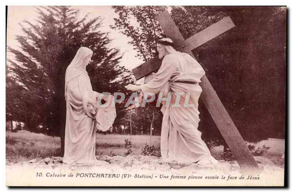 Calvaire de Pontchâteau (VI. Station) — Eine fromme Frau wischt das Gesicht Jesu ab — J. Nozais, Nantes