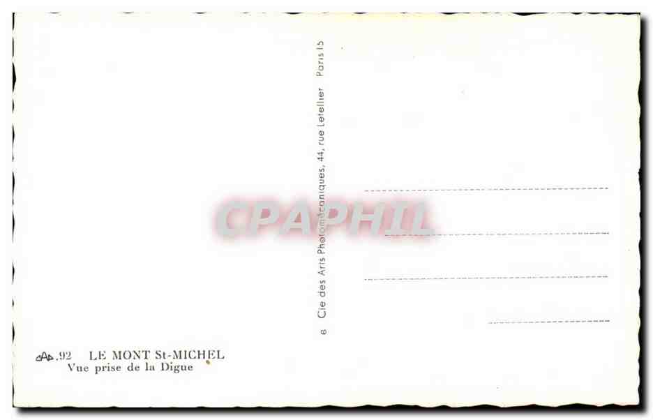 Mont Saint-Michel — Blick von der Digue — CPAPHIL, 44, rue Leretiller, Paris — Rückseite