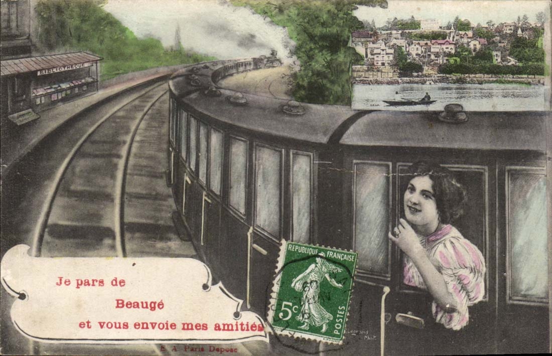 CPA Je pars vers Beauge et vous envoie mes amities (train)