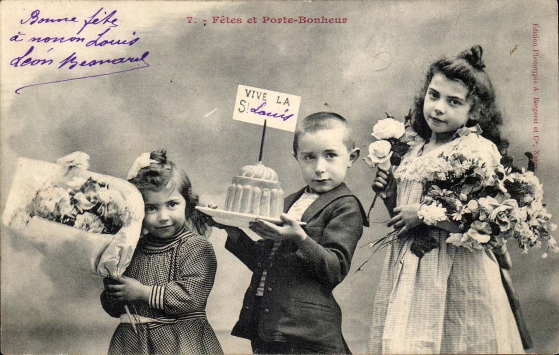 Fantaisie - Enfant - Fetes et Porte Bonheur - gateau - adorable children with birthday wishes - CPA 