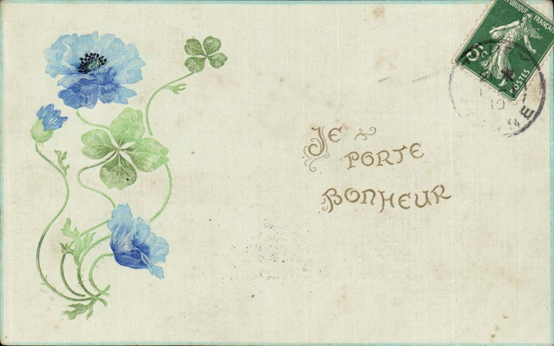Fantaisie - Fleurs - Je Porte Bonheur - CPA 