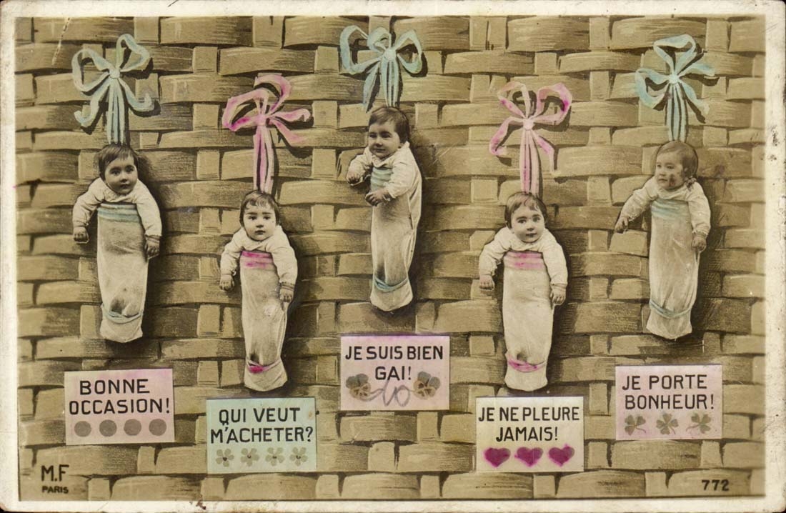 Fantaisie - Bebe - Qui veut m'acheter je ne pleure jamais je port bonheur gerault - CPA 