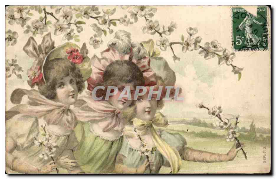 Trois jeunes filles sous des branches de fleurs — éditeur SER. 713