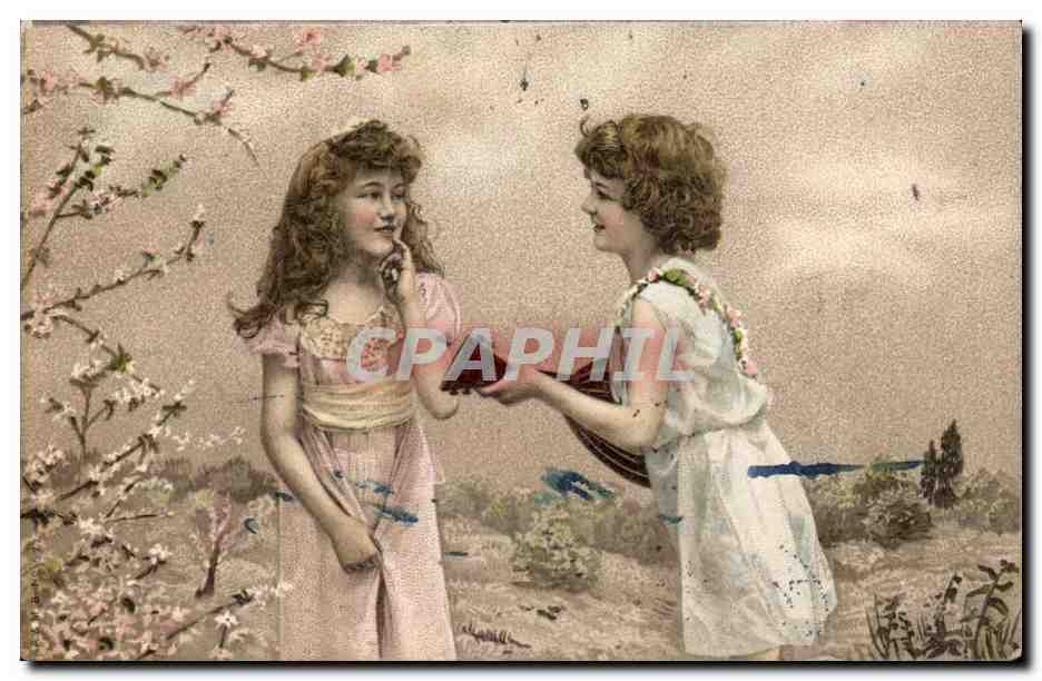 Fantaisie - Enfants - Musique - instument - guitare - serenade - Monte carlo - CPA 