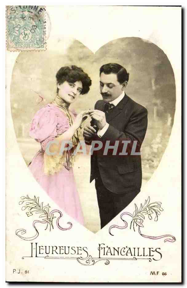 Fantaisie - Couple - Heureuses Fiancailles - bague - Marriage proposal CPA 