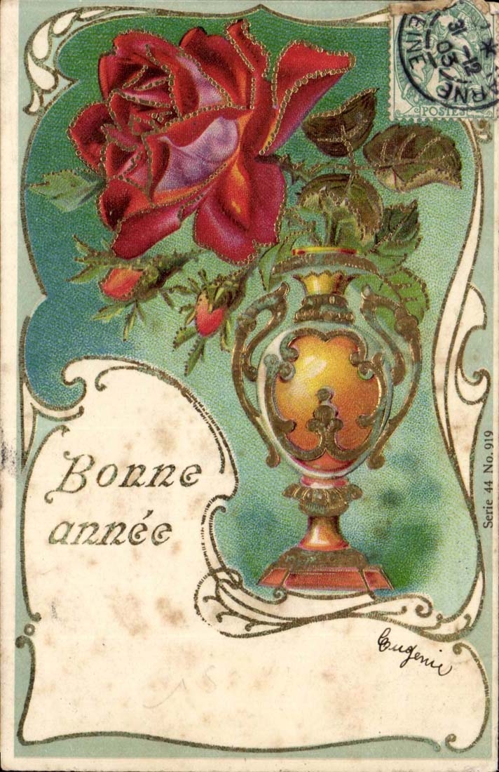 Bonne année — rose rouge dans un vase — Eugenius, série 44 No. 919