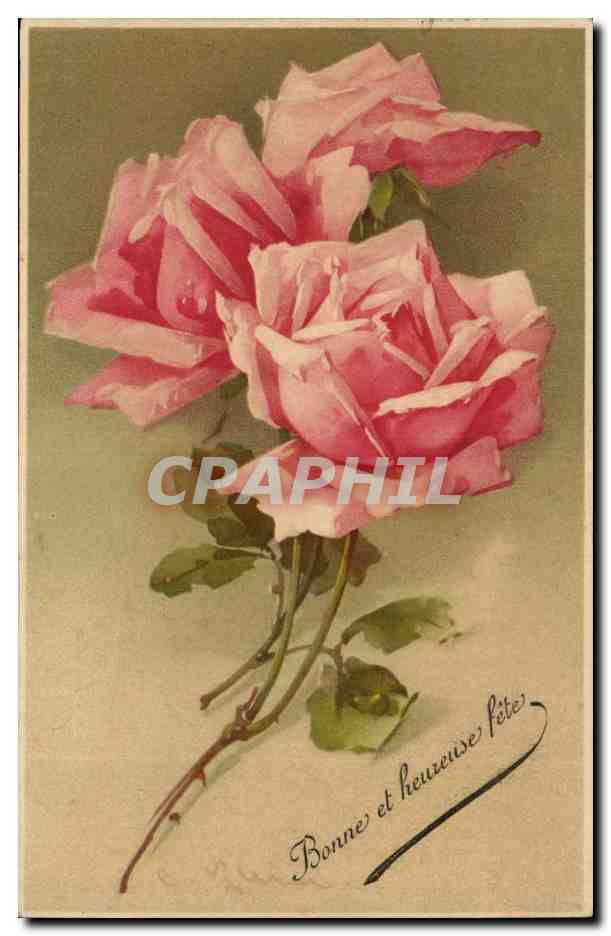 Fantaisie - Fleurs - Rose - Bonne et Heureuse Fete beautiful roses- CPA 