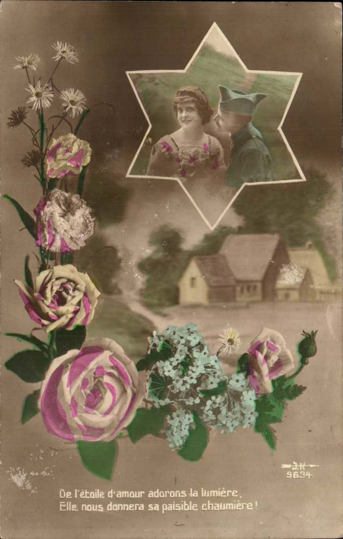 Couple militaire — étoile d'amour et chaumière — J.K. n° 9634