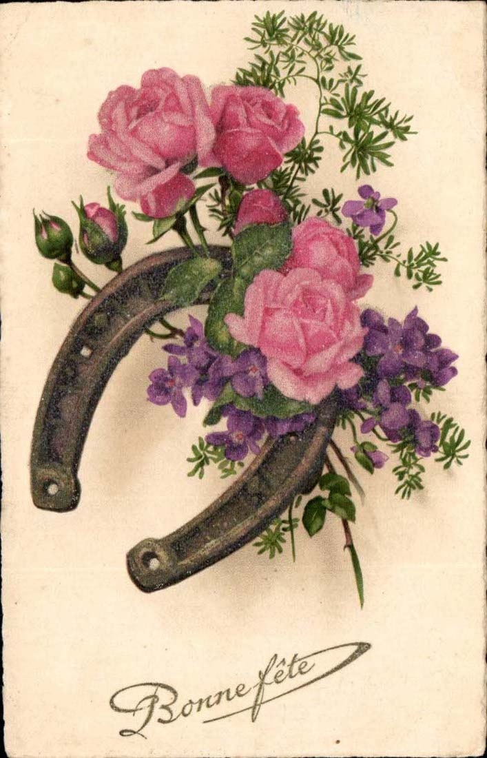 Flores y estribo — Feliz cumpleaños — Tarjeta postal