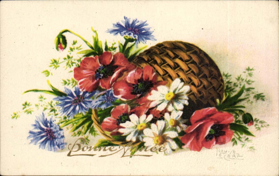 CPA FAntaisie Bonne annee Fleurs