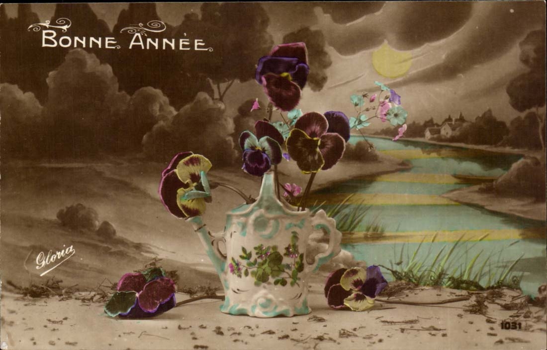 CPA FAntaisie Bonne annee Fleurs