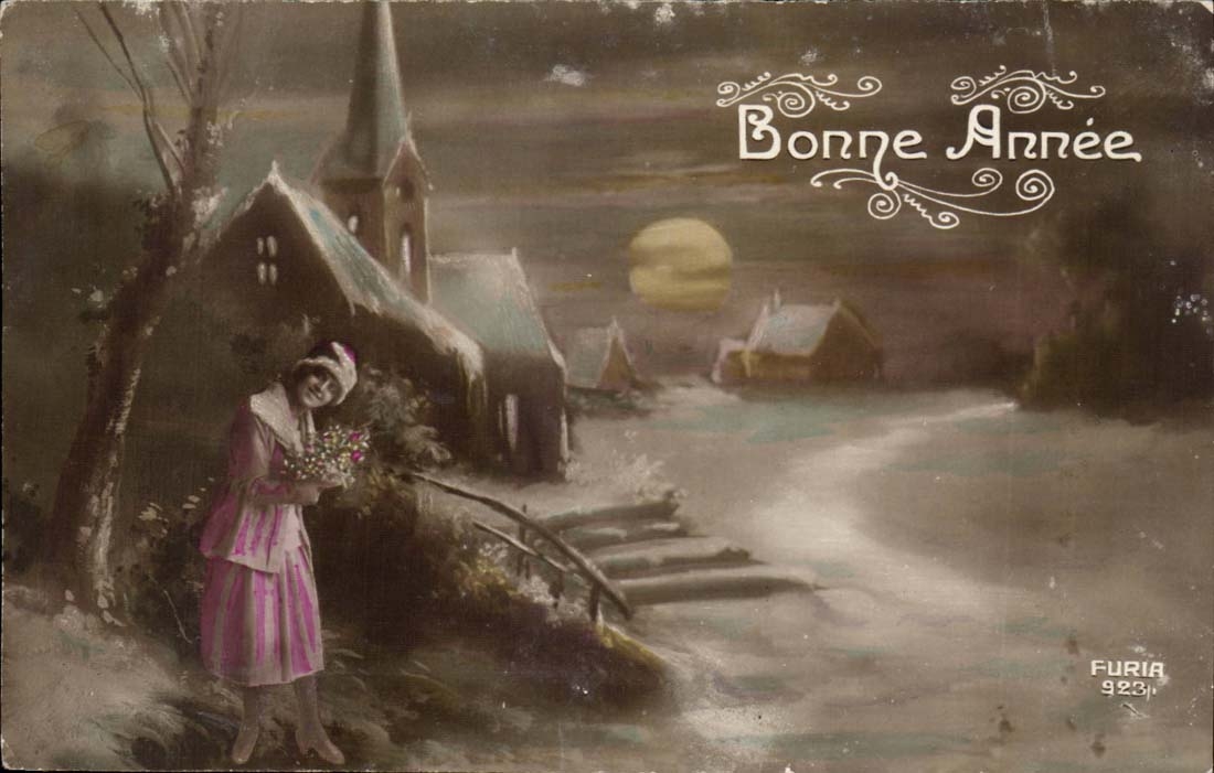 CPA FAntaisie Bonne annee Femme