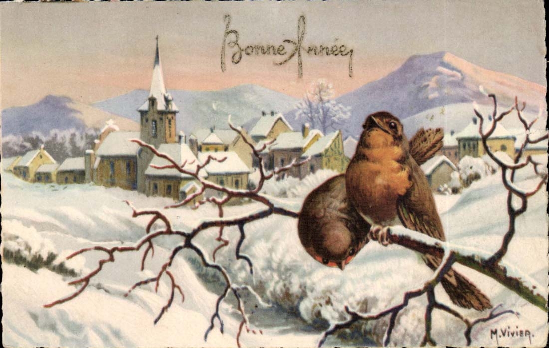 CPA FAntaisie Bonne annee Oiseau