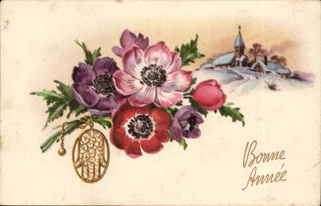 CPA FAntaisie Bonne annee Fleurs 