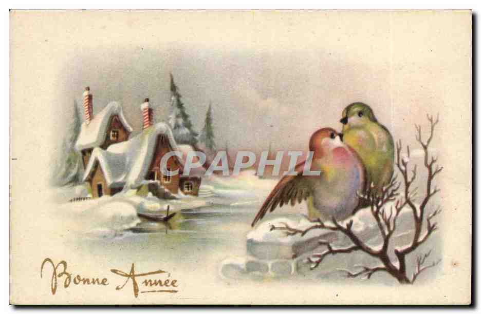 CPA FAntaisie Bonne annee Oiseau 