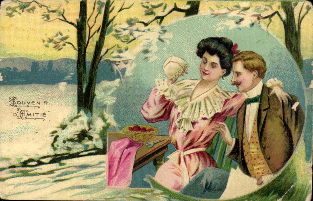 CPA FAntaisie Souvenir amitie couple