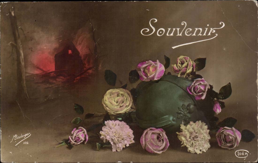 CPA FAntaisie Souvenir Fleurs soldat Militaria