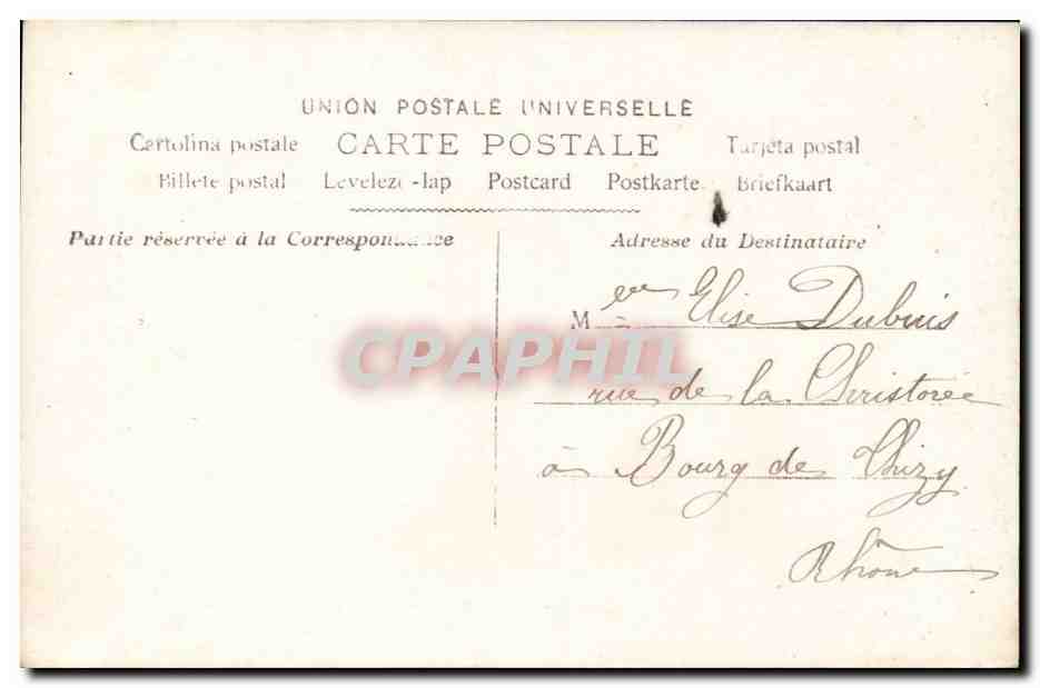 Jeune femme en robe violette — avec avion en arrière-plan — éditeur Union Postale Universelle, n° 291 — Verso