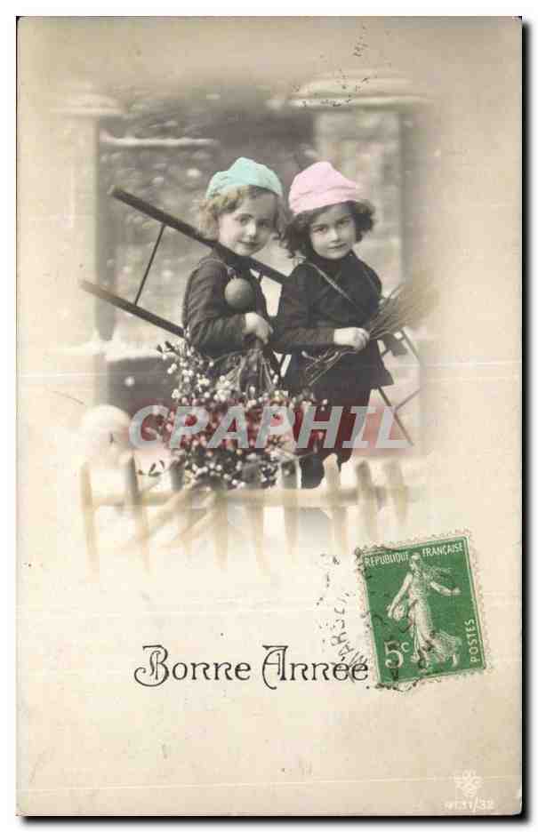 Two young girls — New Year — publisher unknown, series number not visible