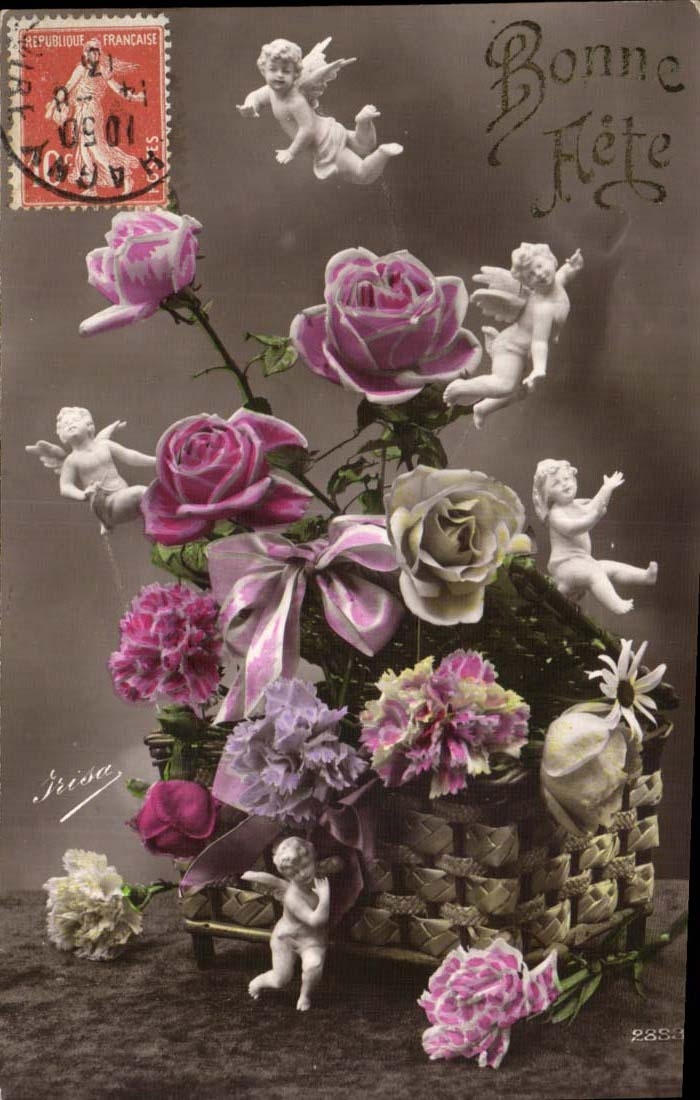 Blumenstrauß aus Rosen und Blumen — mit Engeln — Verlag Jicisa, n° 2853