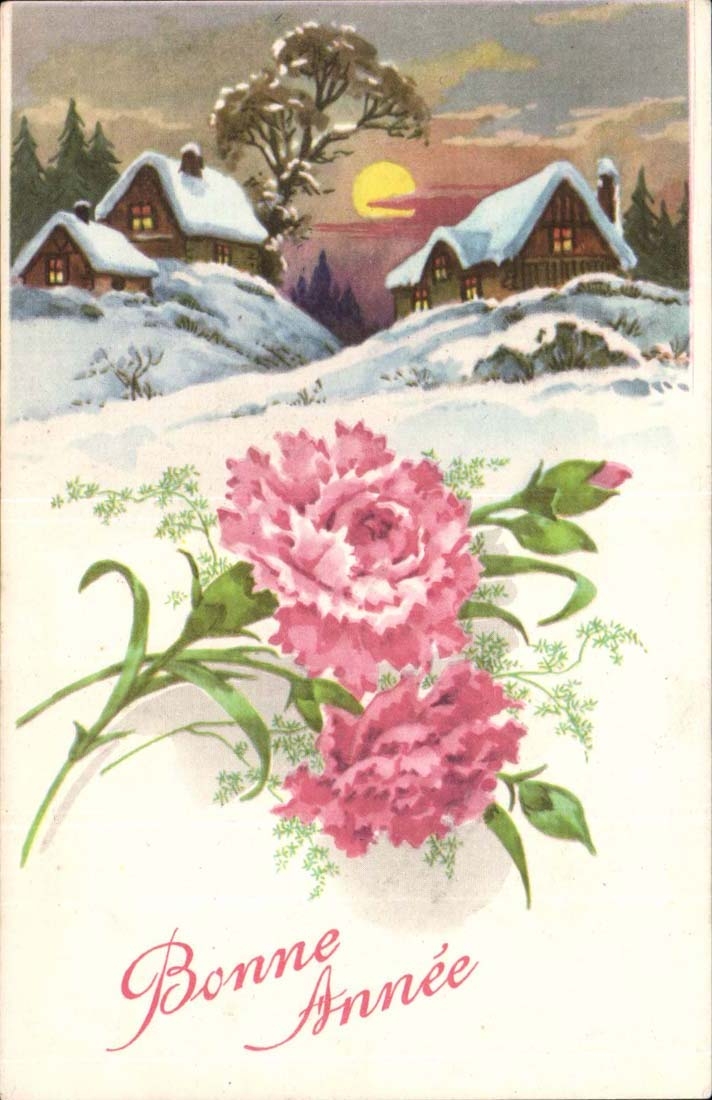 CPA FAntaisie Fleurs Bonne annee 