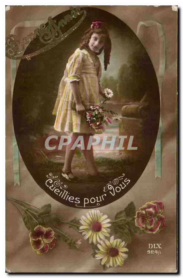 Mädchen in gelber Robe mit Blumenbouquet — Cœuillies pour Vous — DIX 924/ji