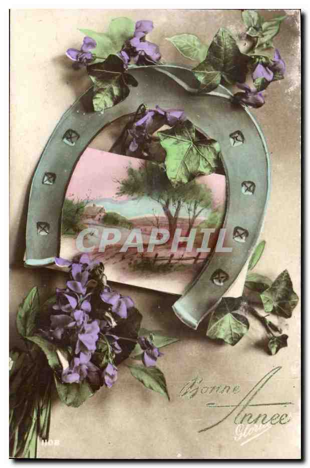 CPA FAntaisie Bonne annee Fer a cheval