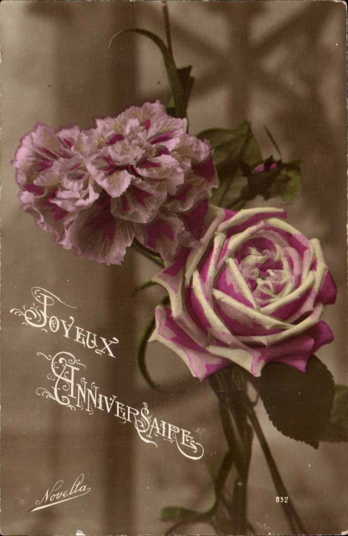 CPA FAntaisie Roses Joyeux anniversaire