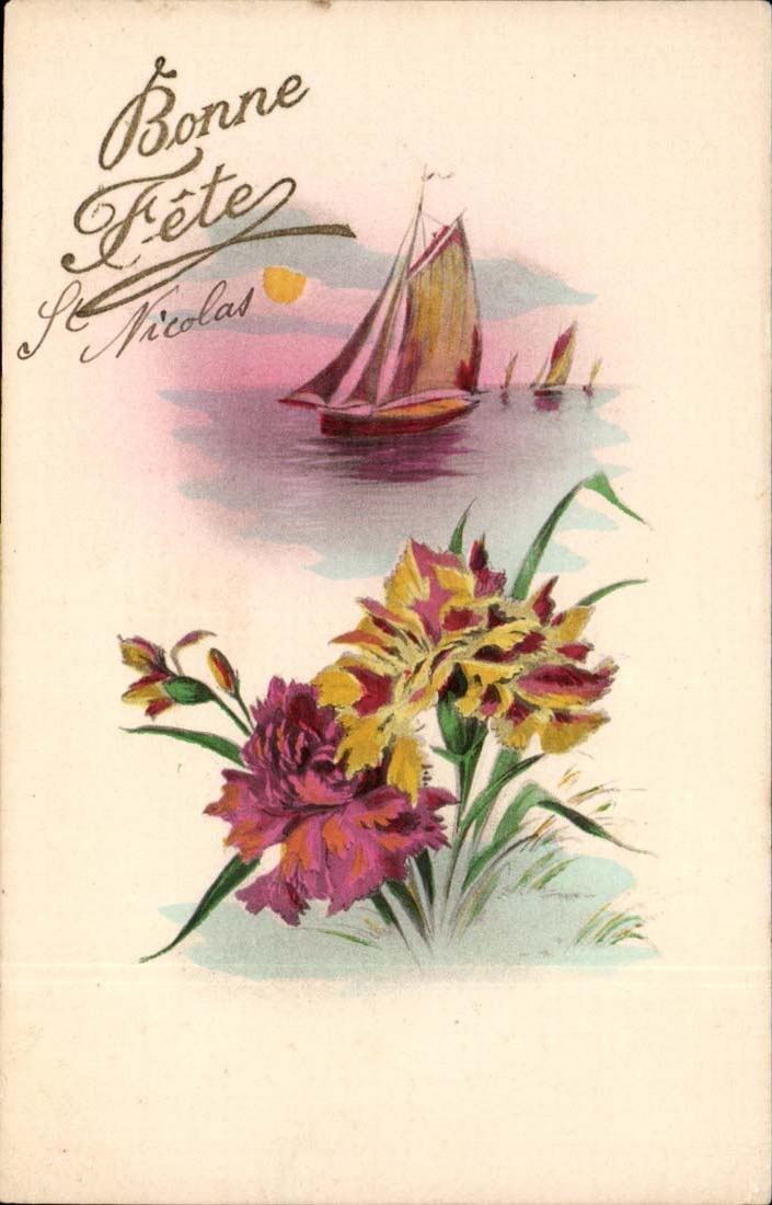 CPA Fantaisie Bonne fete Nicolas Bateau