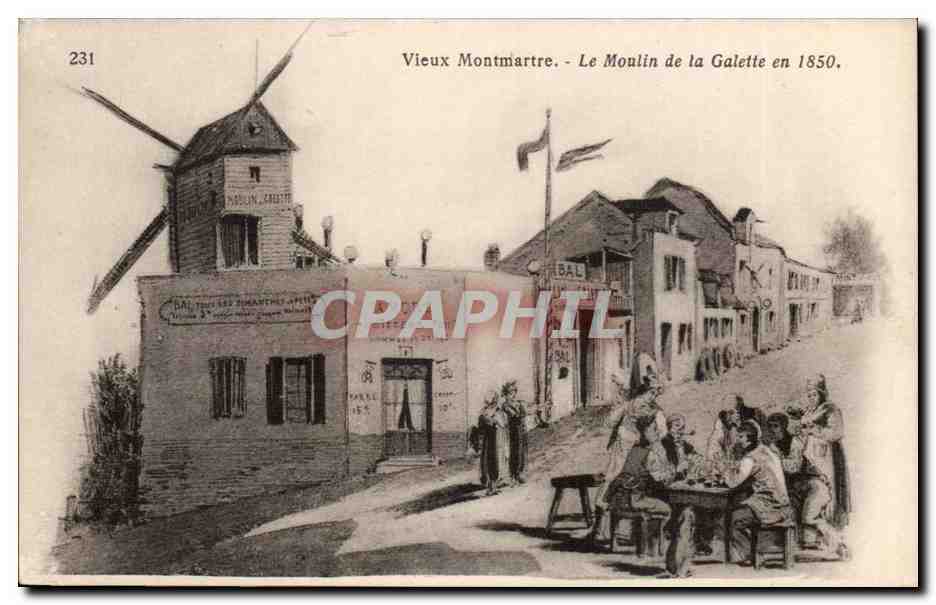 Vieux Montmartre - Le Moulin de la Galette en 1850 — éditeur R.S. (2, rue Ménars, Paris)